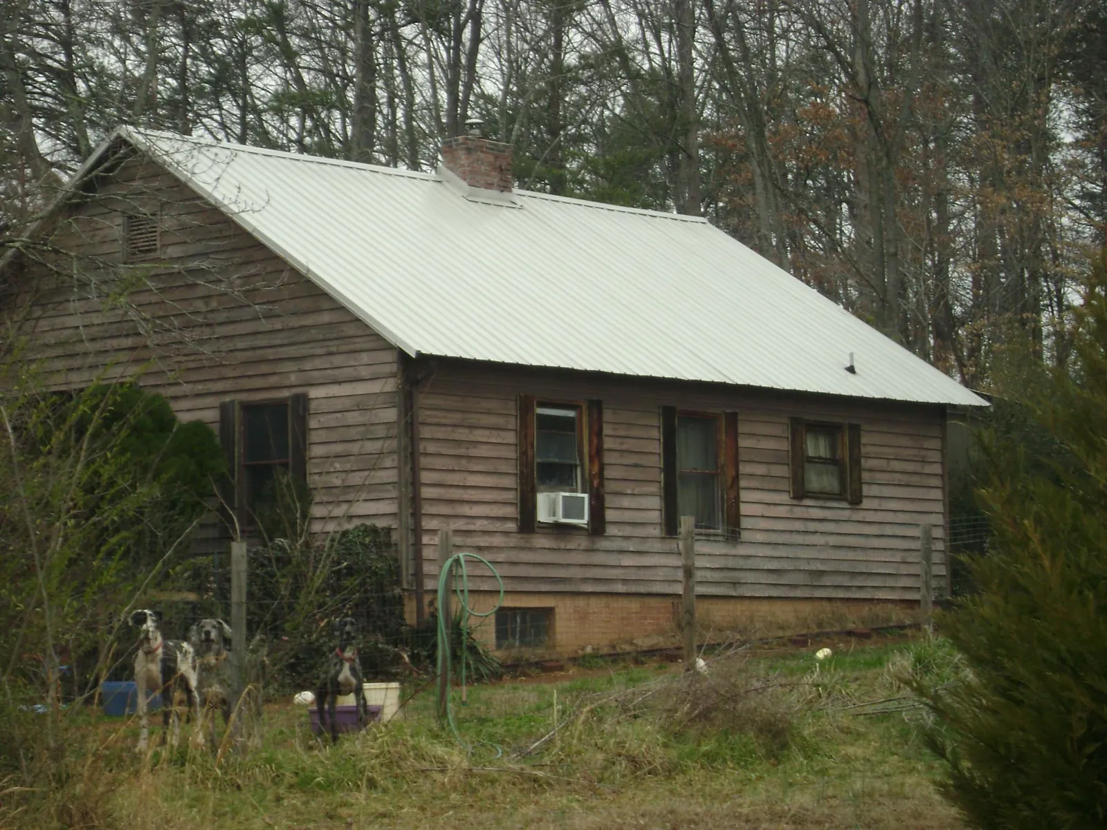 White metal roof on an old wood sided farmhouse, from a Metal Roof Installation job in Cutler